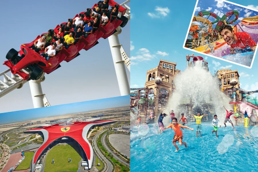 Ferrari + Yas Water + Warner Bros+ Sea World 1 Day Any 2 Park Tour – Private Transfer